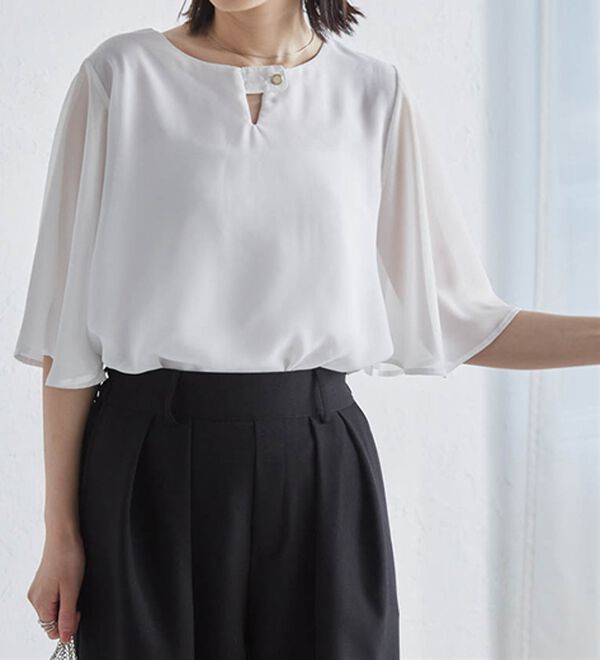 RANAN（ラナン）の「ひんやり！フレアー袖シフォンブラウス（ブラウス）」｜詳細画像