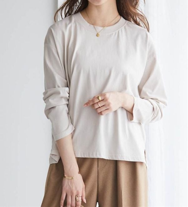 RANAN（ラナン）の「【選べる袖丈】ひんやり！＜BC＞綿100％プチハイネックＴシャツ（カットソー）」｜詳細画像