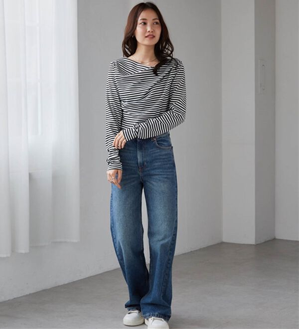 RANAN（ラナン）の「上品ドレープリブロングＴシャツ（カットソー）」｜詳細画像