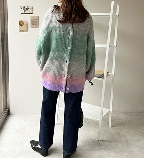 GeeRA（ジーラ）の「前後２ＷＡＹ配色起毛ニットカーデ（ニットカーディガン）」｜詳細画像