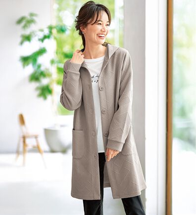 BELLUNA（ベルーナ）の「幾何柄ジャカード素材フードカーディガン（その他カーディガン）」