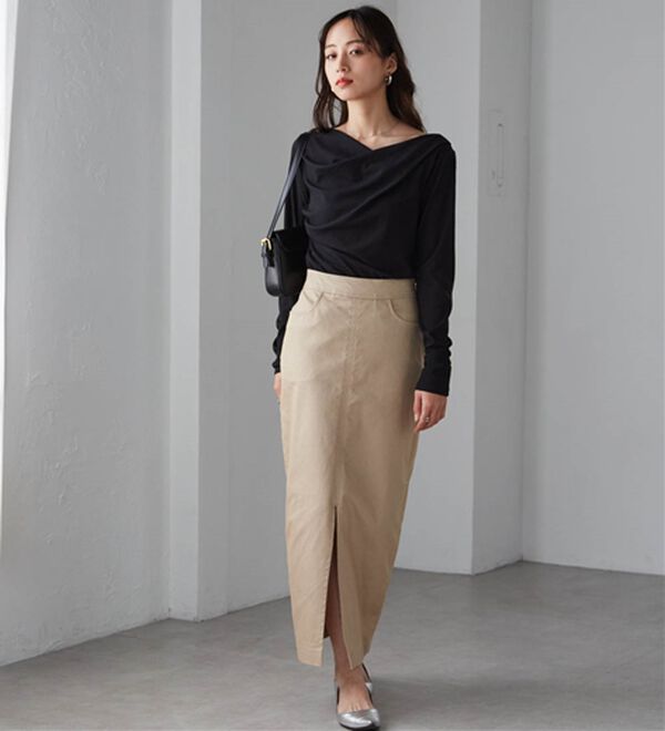 RANAN（ラナン）の「【春色追加】上品ドレープリブロングＴシャツ（カットソー）」｜詳細画像