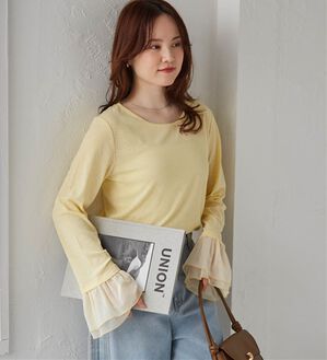 RANAN（ラナン）の「フレアーチュール袖スラブシアーＴ（カットソー）」｜イエロー