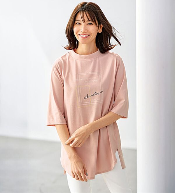 BELLUNA（ベルーナ）の「＜ＥＬＬＥ　Ａｃｔｉｖｅ＞多機能ロゴプリントチュニック（チュニック）」｜詳細画像