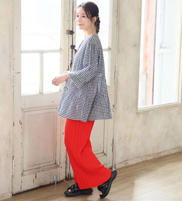 A HAPPY MARILYN（アハッピーマリリン）の「【Ｌ～６Ｌ】【風通るプレミアム】綿・楊柳七分袖ティアードブラウス（ブラウス）」｜詳細画像