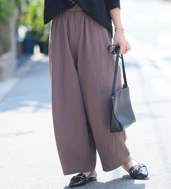 A HAPPY MARILYN（アハッピーマリリン）の「【Ｌ～８Ｌ】綿１００％ さらっと優しいコットン バレルレッグパンツ カーブパンツ 選べる２丈（ワイドパンツ・ガウチョ）」｜モカブラウン