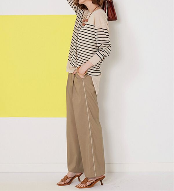 BELLUNA（ベルーナ）の「とろみ素材パイピング使いラインパンツ（ワイドパンツ・ガウチョ）」｜詳細画像