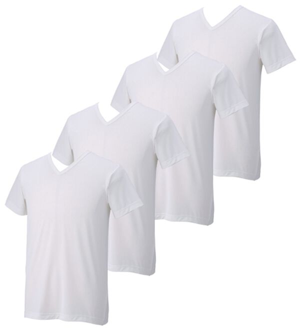 「【４枚組】氷撃冷感（Ｒ）ヒエサラインナー（メンズ肌着・インナーウェア）」｜ホワイト4枚組 半袖V首