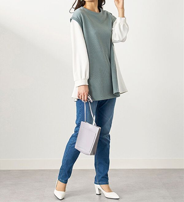 BELLUNA（ベルーナ）の「ボーダージャカード異素材切替チュニック（チュニック）」｜詳細画像