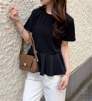 RANAN（ラナン）の「【ひんやり・ＵＶ】異素材切替ペプラムプルオーバー（カットソー）」｜ブラック