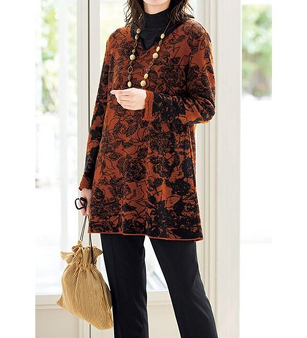 ルフラン（ルフラン）の「日本製　キーネックジャカードニットチュニック（チュニック）」｜詳細画像