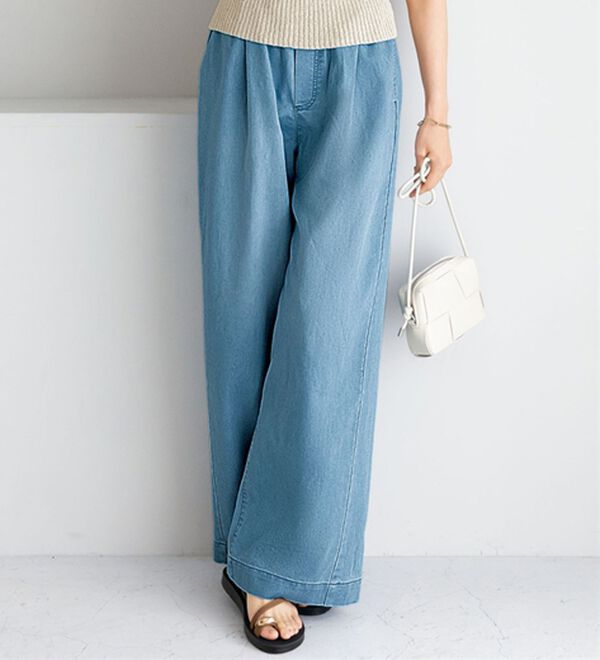 BELLUNA（ベルーナ）の「【ＭＵＤＡＺＥＲＯ】ワイドデニムイージーパンツ（ワイドパンツ・ガウチョ）」｜ライトブルー