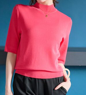 RANAN（ラナン）の「ひんやり！ハイネック５分袖サマーニット（ニット・セーター）」｜詳細画像