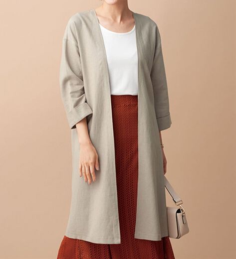 BARENA カーディガン 50 ショールカラー　グレー　送料無料 Gran Sasso - リネン コットン あぜ編み ショールカラー カーディガン