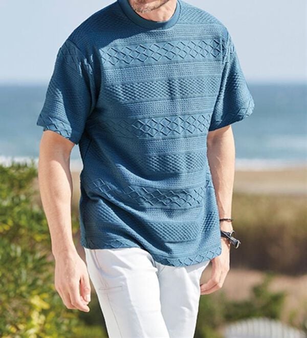 「＜コムルヴァン・オム＞５０代からの涼感ジャカードＴシャツ（メンズＴシャツ）」｜詳細画像