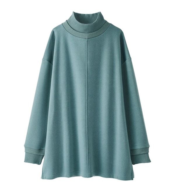 BELLUNA（ベルーナ）の「リブ使いがかわいい裏起毛トレーナー（チュニック）」｜サックス