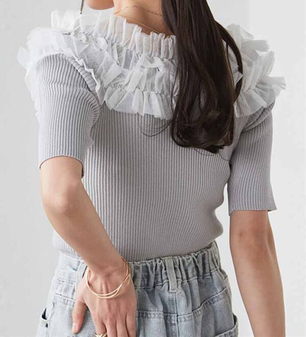 RANAN（ラナン）の「チュールフリルオフショルニット（ニット・セーター）」｜詳細画像