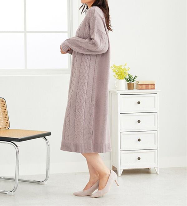 BELLUNA（ベルーナ）の「ケーブル柄ロング丈ニットワンピース（ニットワンピース）」｜詳細画像