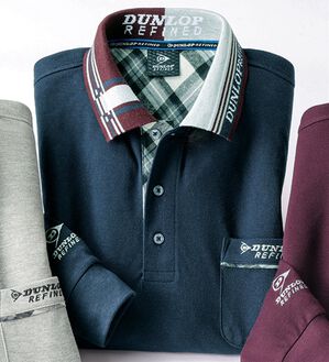 「＜ダンロップ・リファインド＞衿ジャカードデザインポロ（メンズポロシャツ）」｜ネイビー(ボタンデザイン)