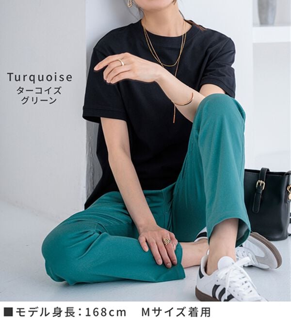 BELLUNA（ベルーナ）の「サラリ速乾！綿サテンストレッチカラーパンツ（フルレングスパンツ）」｜詳細画像