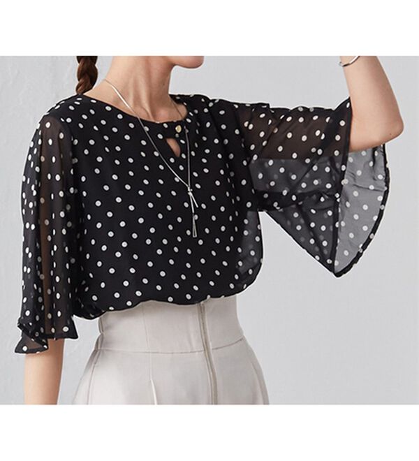 RANAN（ラナン）の「ひんやり！フレアー袖シフォンブラウス（ブラウス）」｜詳細画像