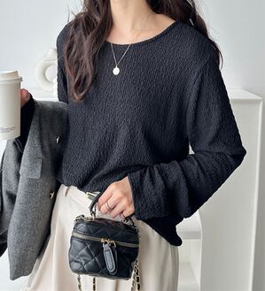 GeeRA（ジーラ）の「クルーネックジャガードプルオーバー（カットソー）」｜ブラック