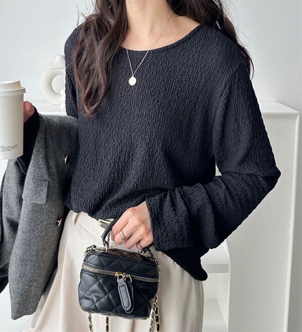 GeeRA（ジーラ）の「クルーネックジャガードプルオーバー（カットソー）」｜ブラック