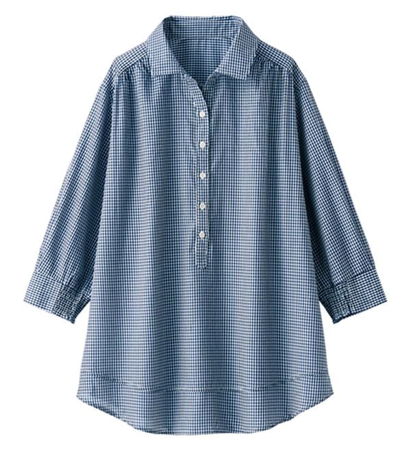 BELLUNA（ベルーナ）の「【シワになりにくい】サラリ快適！ギャザー使いシャツチュニック（チュニック）」｜詳細画像
