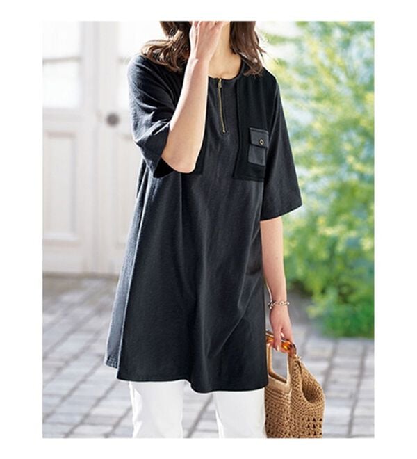 BELLUNA（ベルーナ）の「スラブ調素材メッシュ切替チュニック（チュニック）」｜詳細画像