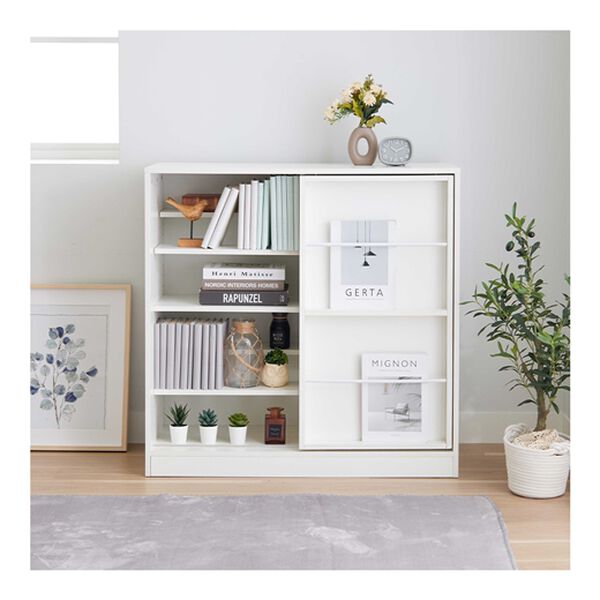 iellio（イエリオ）の「飾れるスライド本棚ラック＜本棚 ブックシェルフ オープンラック キャビネット 書棚　コミック収納＞（リビング収納）」｜詳細画像