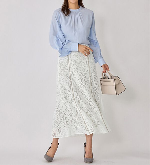 alotta（アロッタ）の「【上品に決まる】配色パイピングレーススカート【美人百花掲載】（ロングスカート）」｜詳細画像