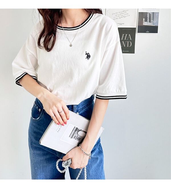 GeeRA（ジーラ）の「【ＵＳ．ＰＯＬＯ．ＡＳＳＮ】ライン配色Ｔシャツ（Tシャツ）」｜詳細画像