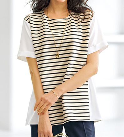 BELLUNA（ベルーナ）の「リップルボーダー細見え切替プルオーバー（カットソー）」