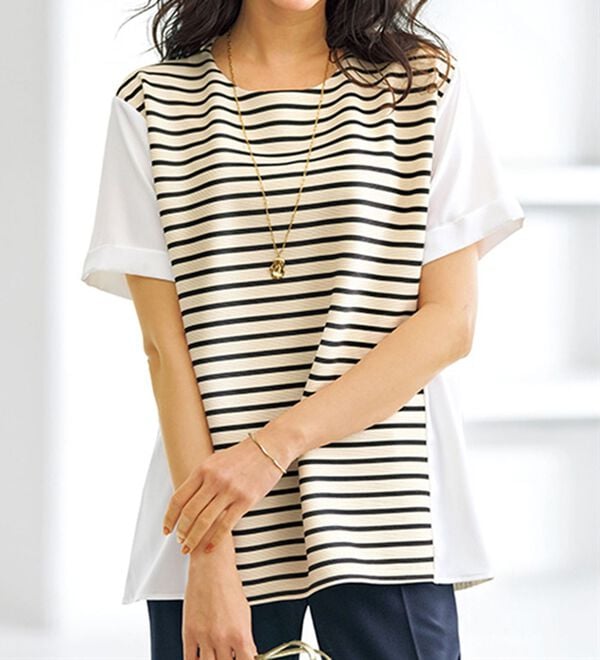 BELLUNA（ベルーナ）の「リップルボーダー細見え切替プルオーバー（カットソー）」｜詳細画像