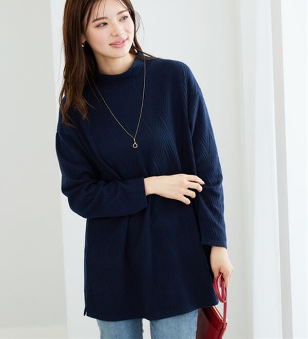 BELLUNA（ベルーナ）の「ふんわりジャカード素材ハイネックチュニック（チュニック）」｜詳細画像