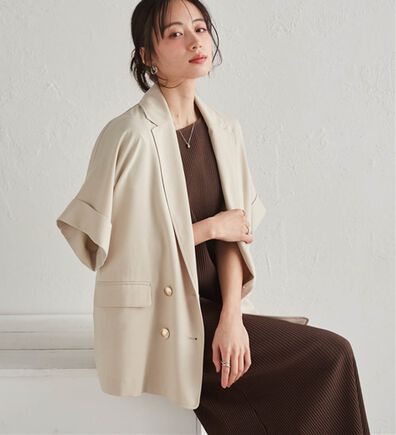 RANAN（ラナン）の「【体型カバー】さらり麻調ダブルボタンジャケット（テーラードジャケット）」