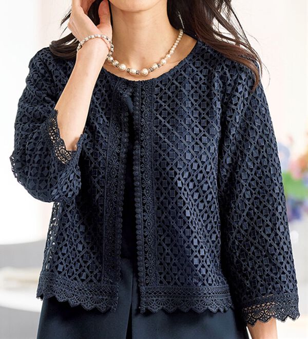 BELLUNA（ベルーナ）の「上品レースジャケットワンピースアンサンブル（ワンピースセットスーツ）」｜詳細画像