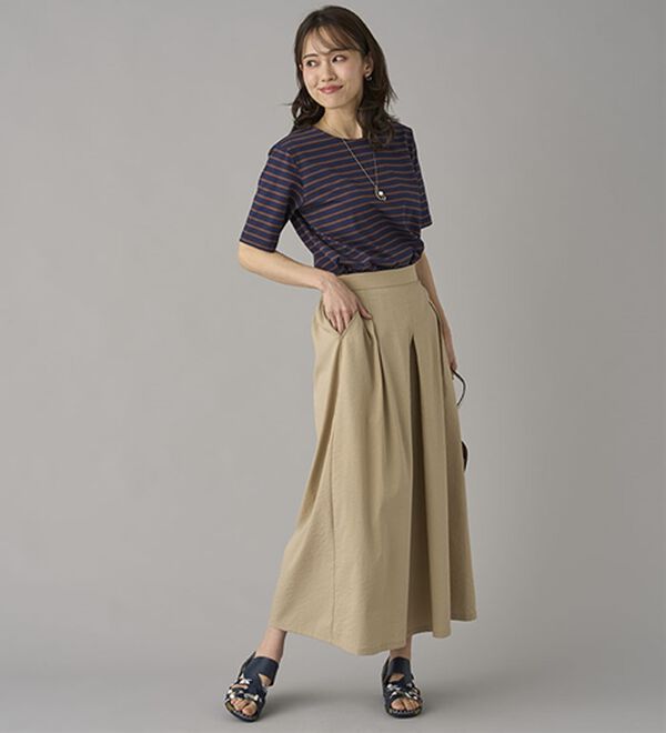 BELLUNA（ベルーナ）の「ひんやりスラブ調素材ガウチョパンツ（フルレングスパンツ）」｜詳細画像