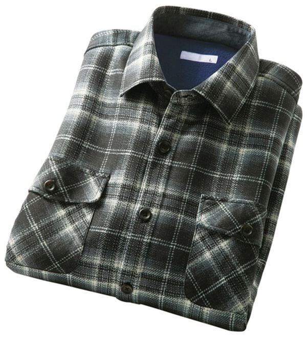 「のびのび暖か裏フリースシャツ（メンズシャツ）」｜ブラック