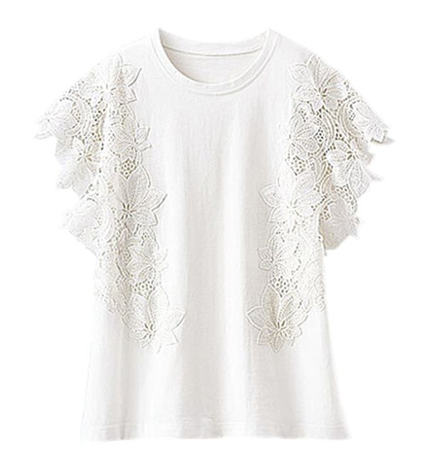 BELLUNA（ベルーナ）の「ひんやり！袖レースがかわいい大人のＴシャツ（カットソー）」｜詳細画像
