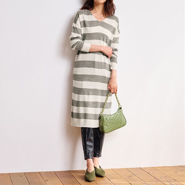 RANAN（ラナン）の「カシミヤタッチニットワンピース（ニットワンピース）」｜グレー系ボーダー