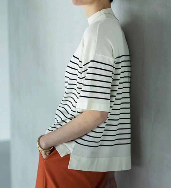 BELLUNA（ベルーナ）の「【選べるデザイン】Ｔシャツが苦手な方に！ひんやり綿混ニットＴ（ニット・セーター）」｜詳細画像