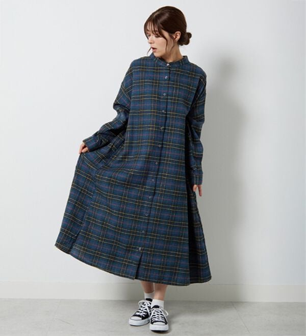 A HAPPY MARILYN（アハッピーマリリン）の「【ＬＬ～８Ｌ】フランネル チェック 細魅せ シャツワンピース（シャツワンピース）」｜詳細画像