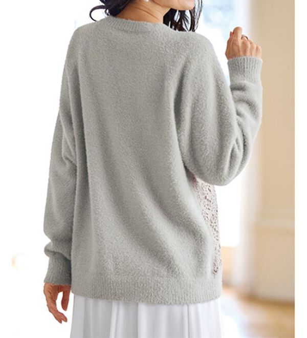 BELLUNA（ベルーナ）の「ふんわり可愛い花柄レースのシャギーセーター（ニット・セーター）」｜詳細画像