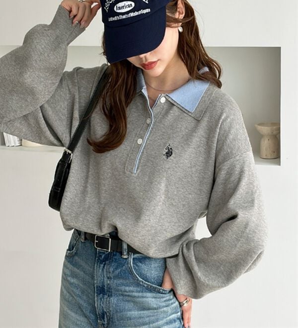 GeeRA（ジーラ）の「【U.S. POLO ASSN.】バイカラーポロ衿ニット（ニット・セーター）」｜詳細画像