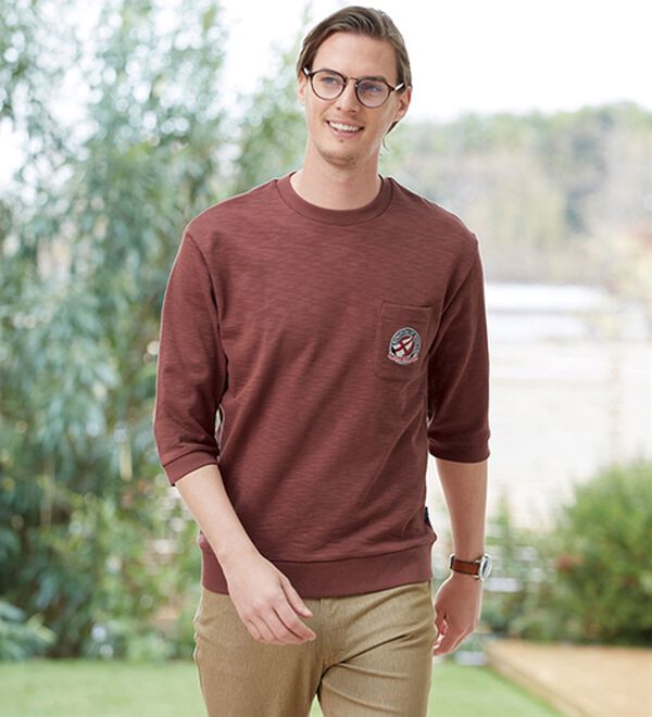 「ロゴ刺しゅう７分袖スウェットＴシャツ（メンズトレーナー）」｜詳細画像