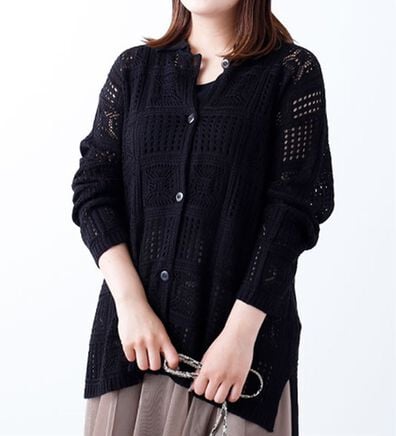 BELLUNA（ベルーナ）の「クロシェ風カーディガン（ニットカーディガン）」