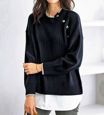BELLUNA（ベルーナ）の「金ボタン使い重ね着風ニットチュニック（チュニック）」
