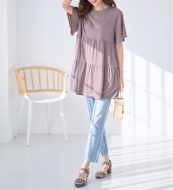 alotta（アロッタ）の「楽に可愛く！ふんわり綿混ティアードチュニック（チュニック）」｜詳細画像