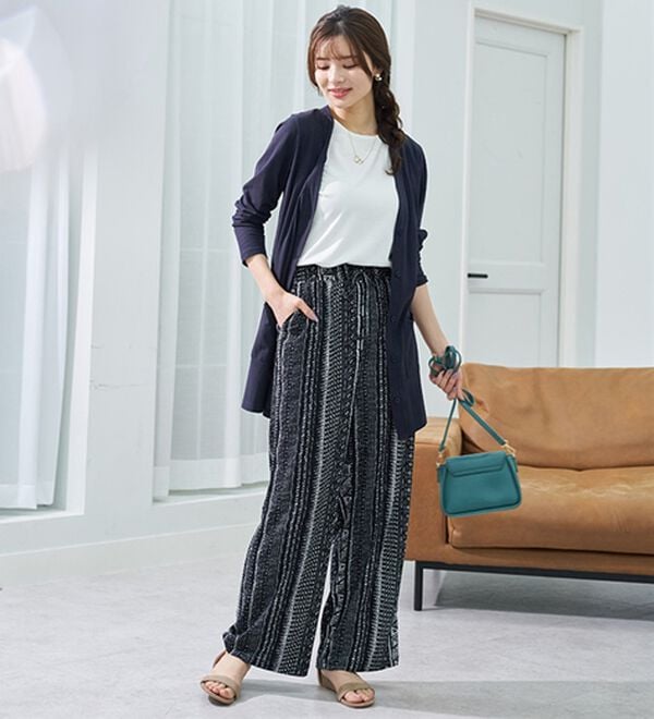 BELLUNA（ベルーナ）の「楊柳サラサラ素材プリントイージーパンツ（フルレングスパンツ）」｜詳細画像